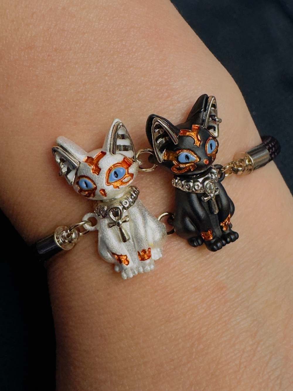 Cat Duo Charm Bracelet — White & Black Cat Charms